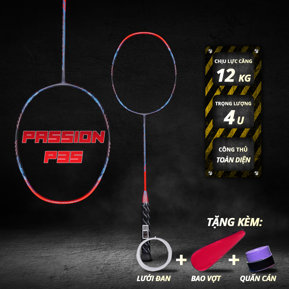 Vợt Cầu Lông Passion P35 Xanh Cam Cao Cấp - Vợt Thiên Về Lối Đánh Thiên Công