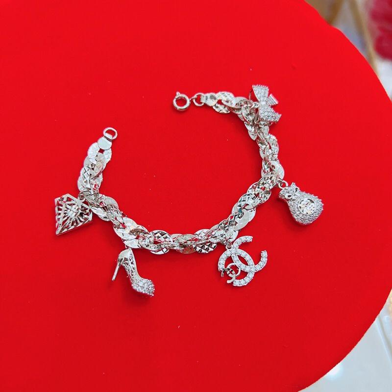 Lắc tay xoắn lá xi bạch kim 5 charm