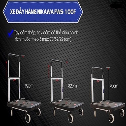 Xe đẩy hàng, xe kéo hàng Nikawa FWS-100F, 4 bánh, tải trọng 100kg, sàn nhựa.