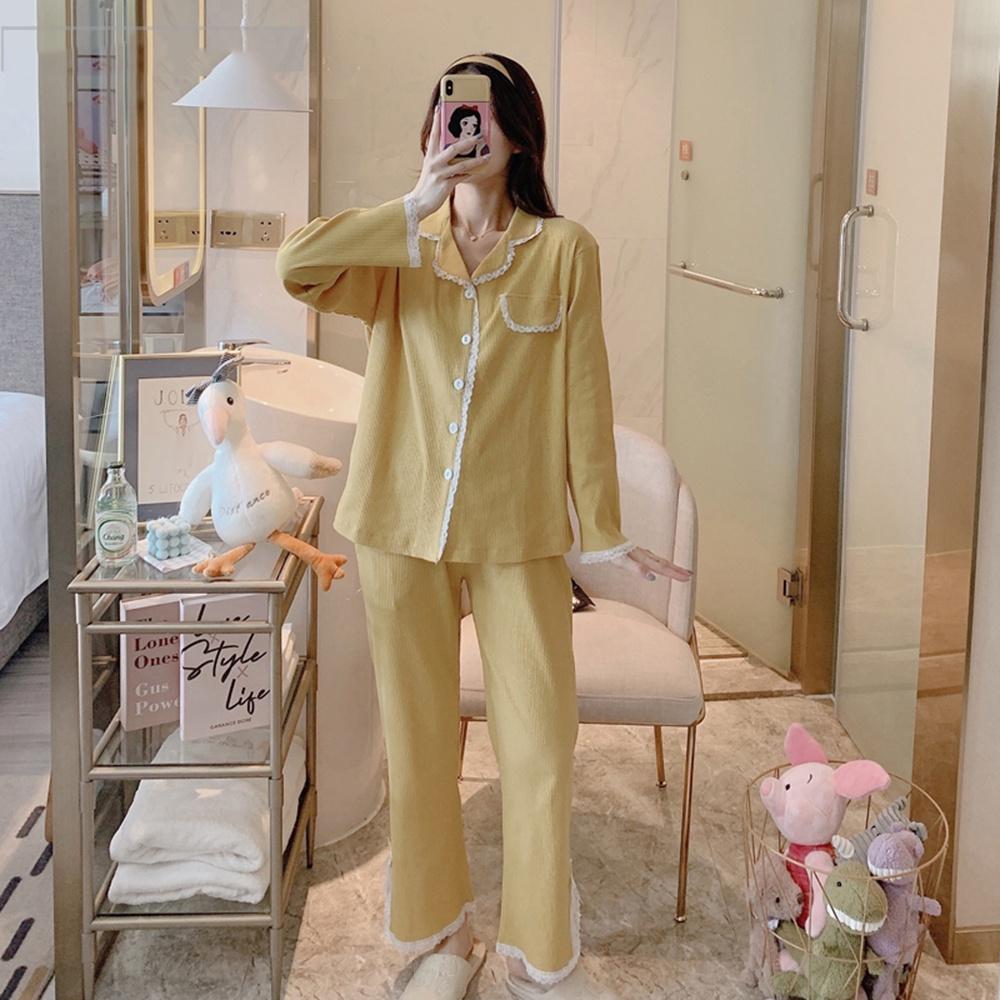 Bộ Đồ Pijama Nữ Dài Tay Trơn Màu Vàng Tôn Da Phối Túi Giả Dễ Thương Thời Trang STYLE MARVEN - WM SET 011