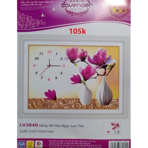 Tranh thêu chữ thập Đồng hồ Bình Hoa