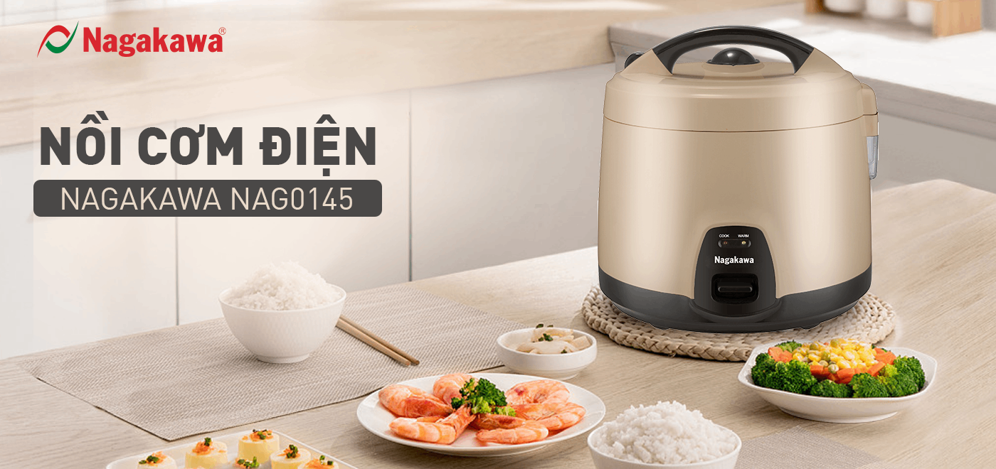 Nồi cơm điện cơ Nagakawa NAG0145 (1,8L - 900W) - Lòng nồi dạng niêu, hợp kim nhôm -  Bảo hành 1 năm - Hàng chính hãng