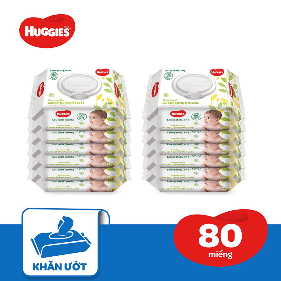 Combo 12 Khăn Ướt Dịu Nhẹ Cho Trẻ Sơ Sinh Huggies (80 Tờ/Gói)