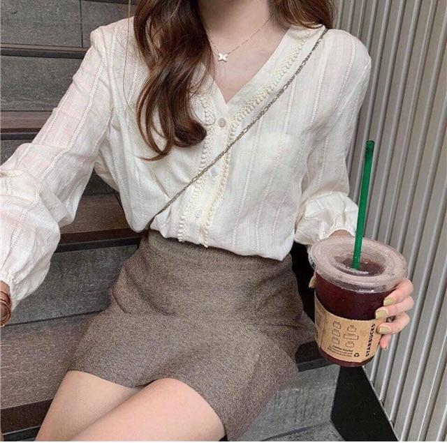 Set sơ mi hạt chân váy dạ siêu hót sale