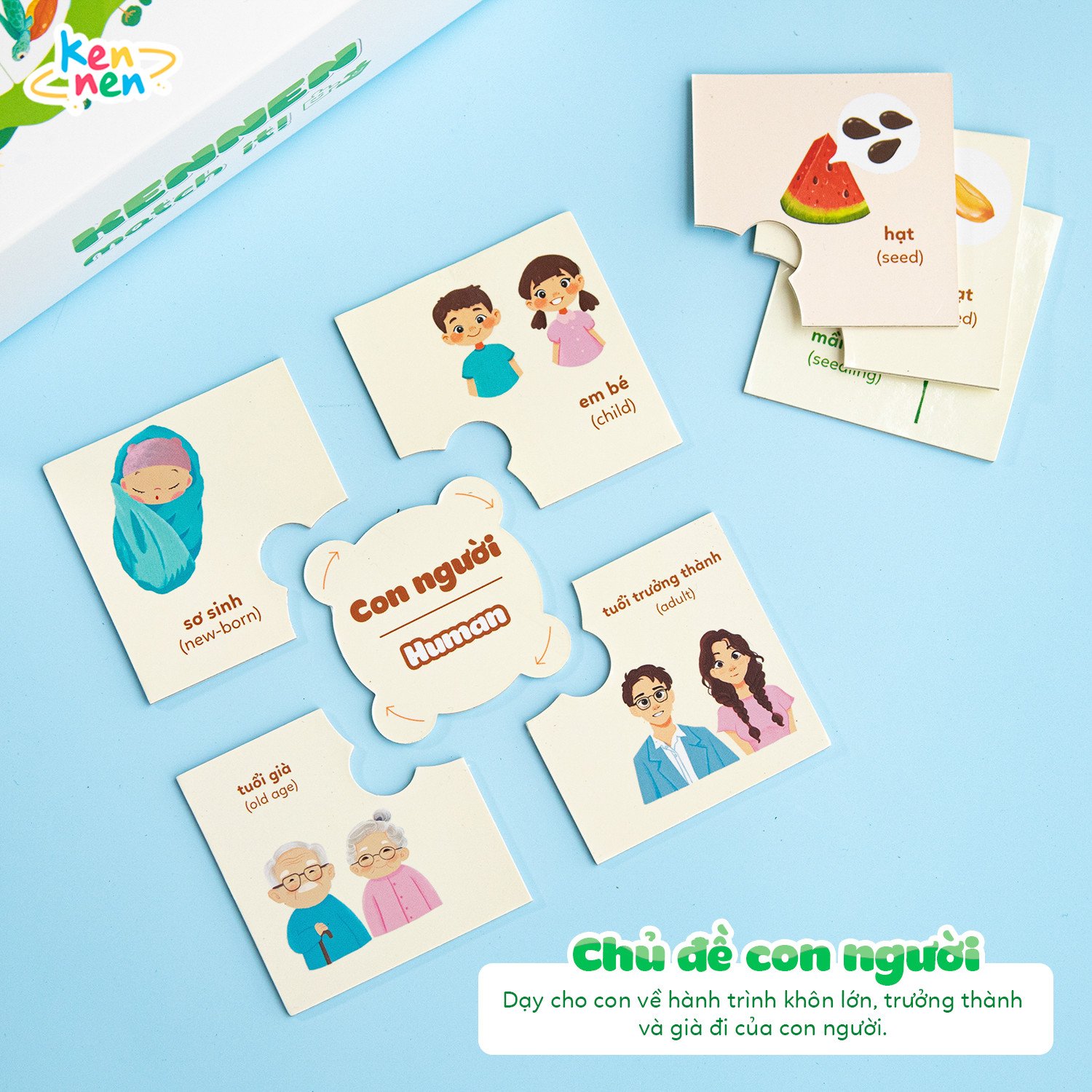 Kennen Match it - Puzzle học chữ và đánh vần Tiếng Việt 5in1 và học các Kỹ năng sống, Vòng đời của sự sống - Dành cho bé từ 3 tuổi