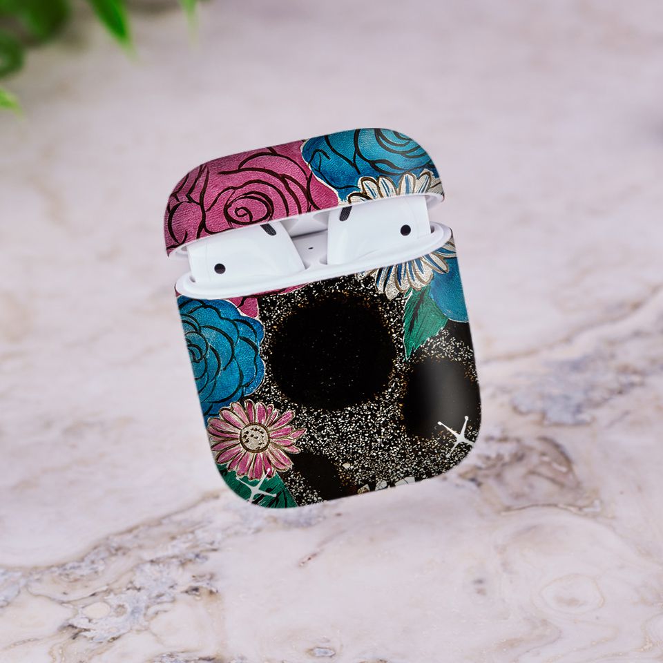 Miếng dán skin chống bẩn cho tai nghe AirPods in hình hoa - lsm022 (bản không dây 1 và 2)
