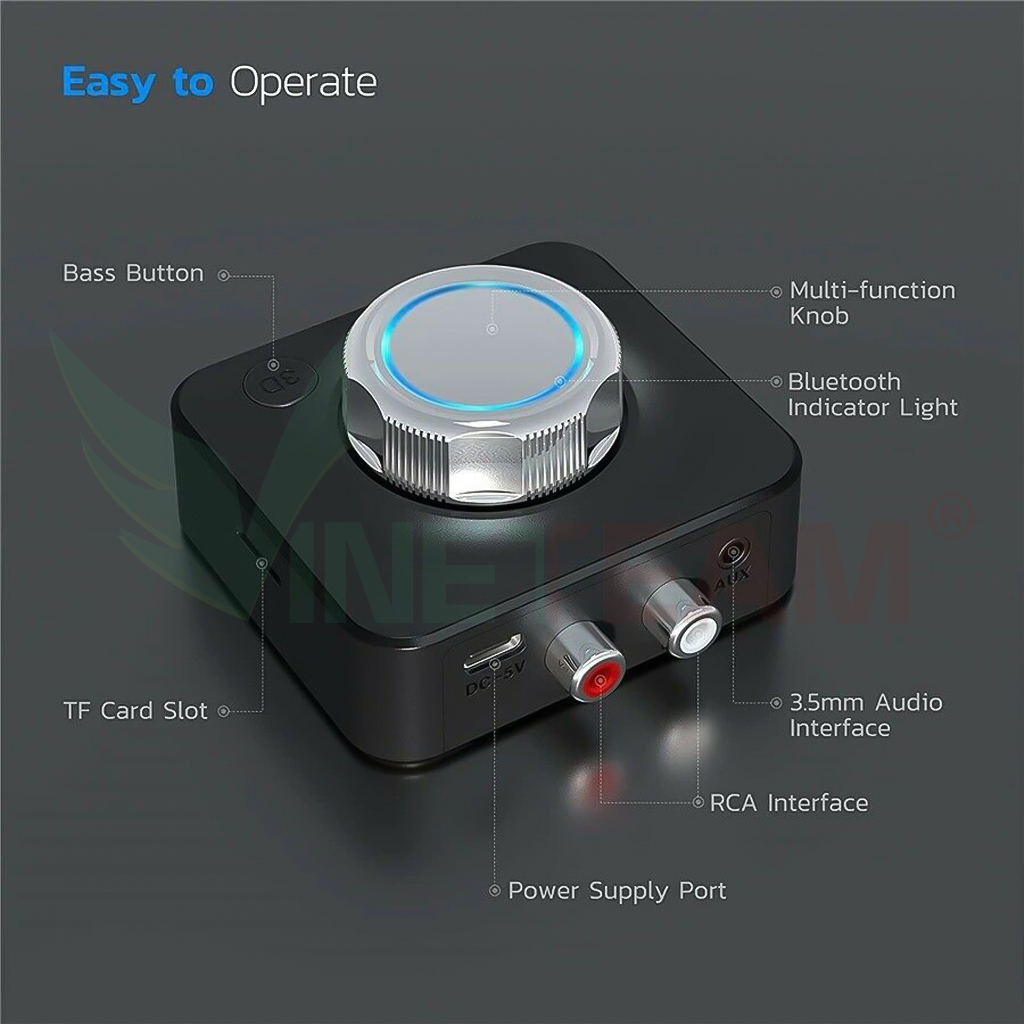 Bộ Chuyển Đổi Không Dây Bluetooth 5.0 Vinetteam C39/BR-04 Hỗ Trợ Âm Thanh Đa Chức Năng TF AUX 3.5mm RCA Cho Loa Ô Tô Tai Nghe Bluetooth Biến Loa Thường Thành Loa Bluetooth - Hàng Chính Hãng