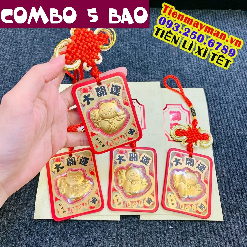 COMBO 5 Bao Lì Xì Mạ Vàng , Dây Treo Mèo Thần Tài Đại Cát Đại Lợi, Quà Tặng Tết 2023, Tiền lì xì tết 2023 , NELI