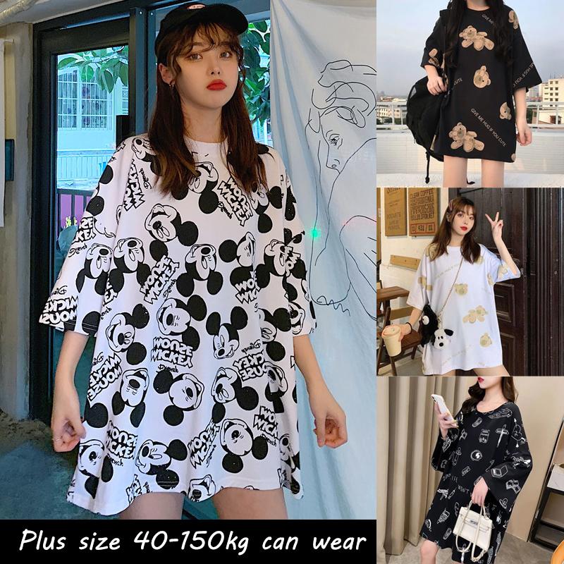 Áo thun tay ngắn dáng rộng in hình đa dạng cho nữ