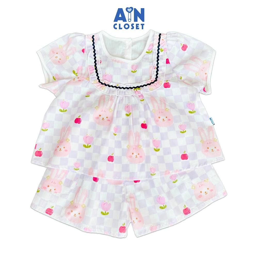 Bộ quần áo Ngắn bé gái họa tiêt Thỏ Tulip Hồng Cotton - AICDBGMYPEME - AIN Closet