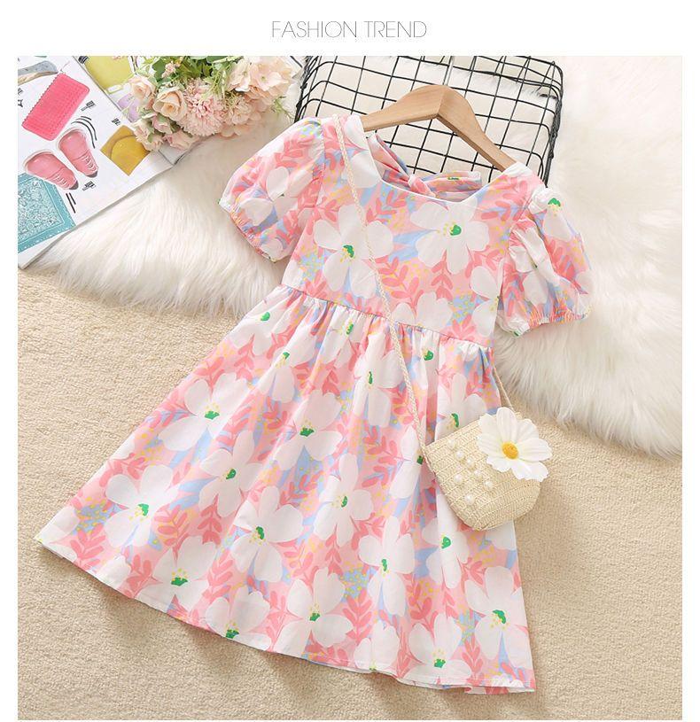 DONGSHOP HOT Cô gái hoa đầm mùa hè trẻ em nhất lưới màu hồng váy cô gái nhỏ công chúa váy túi