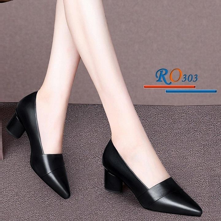 Giày cao gót nữ đẹp đế vuông 5 phân màu đen hàng hiệu rosata ro303