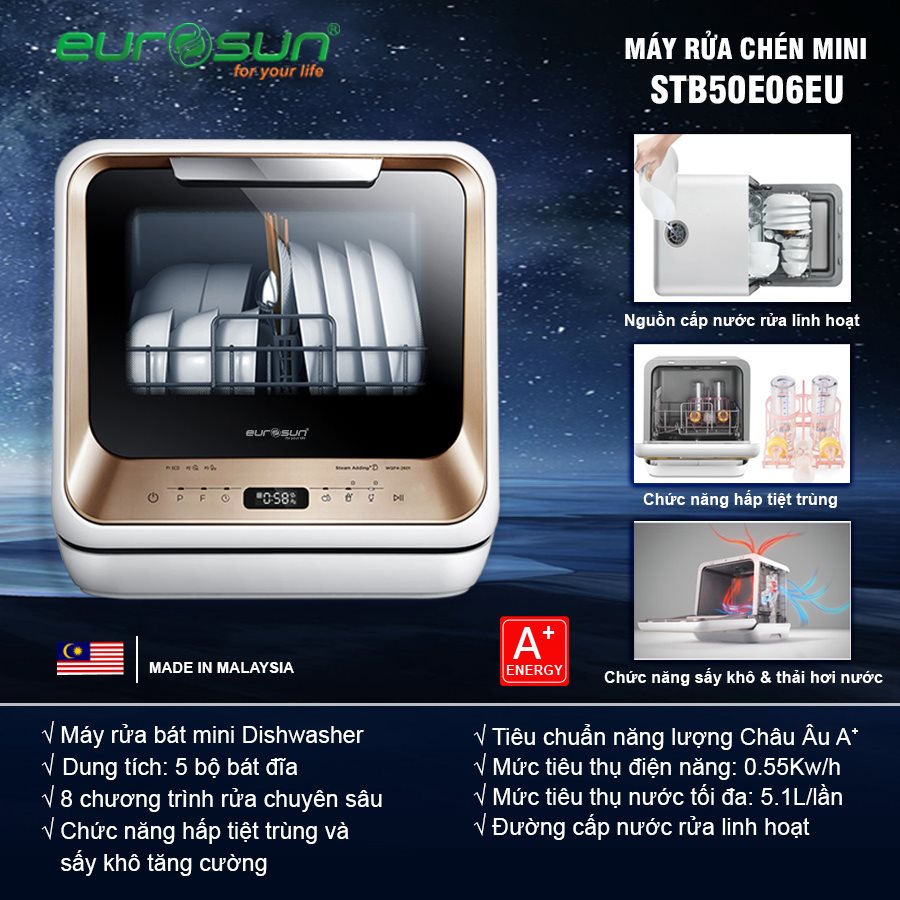 MÁY RỬA BÁT EUROSUN STB50E06EU - HÀNG CHÍNH HÃNG