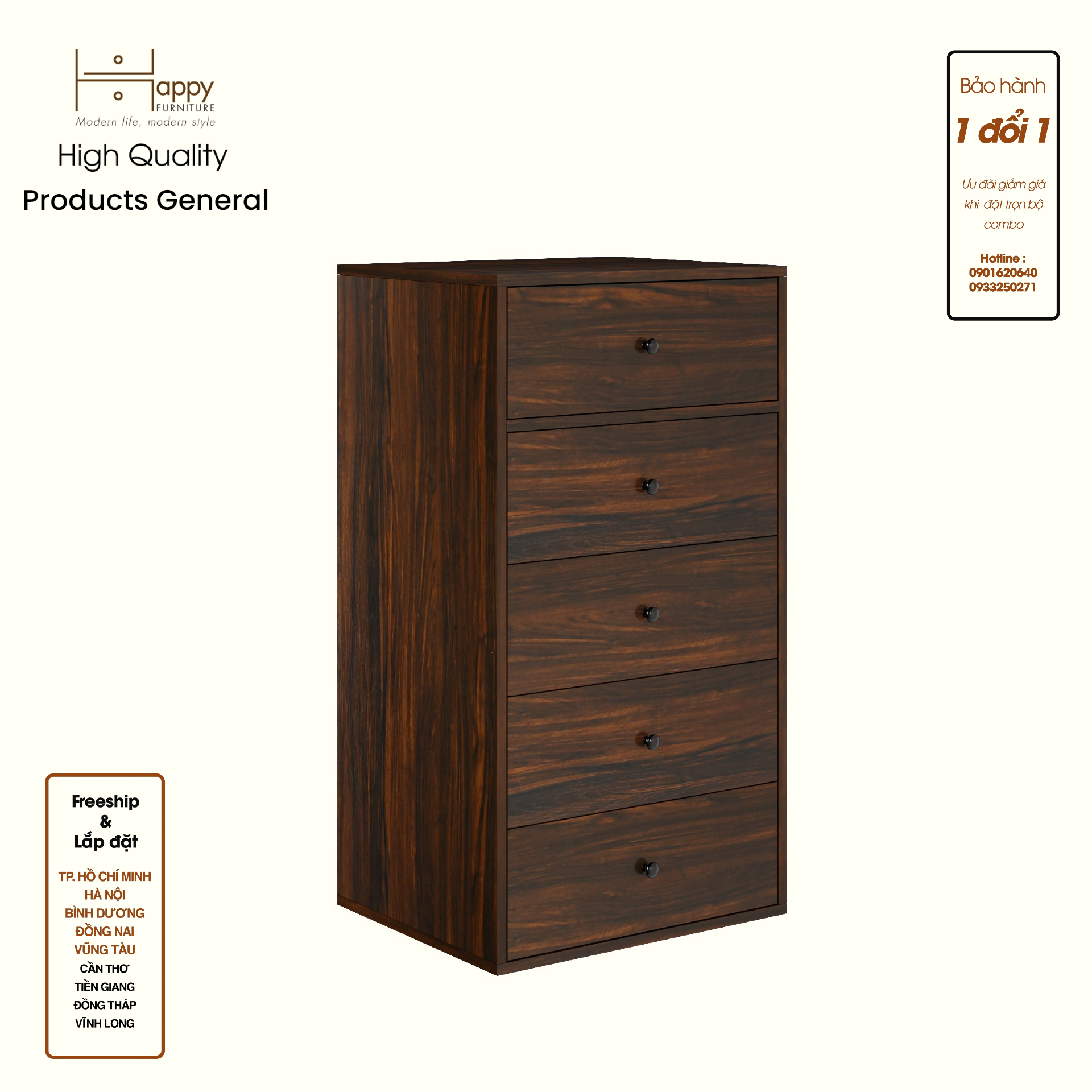 HAPPY FURNITURE , ZACY - Tủ lưu trữ 5 ngăn kéo , THK_216 , 55cm x 45cm x 102cm DxRxC, Sản phẩm phổ thông