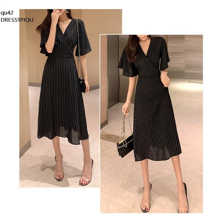 DRESS818 ĐẦM KẺ SỌC TAY LOE