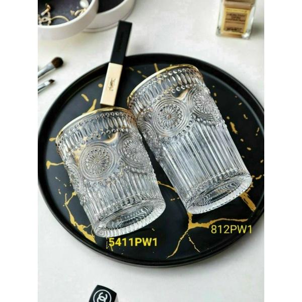 Ly thủy tinh uống rượu Tây pha lê viền nhũ vàng cao cấp, cốc uống rượu whisky Retro wine glass