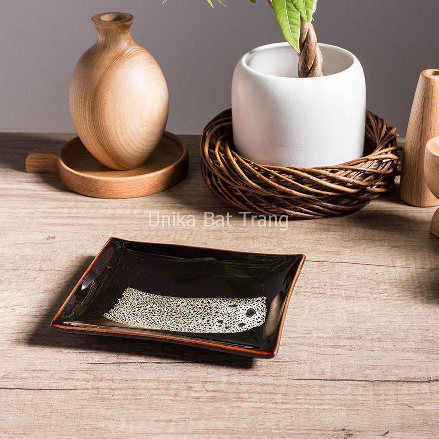 Khay Chữ Nhật Men Cánh Gián  - Gốm Cao Cấp Bát Tràng