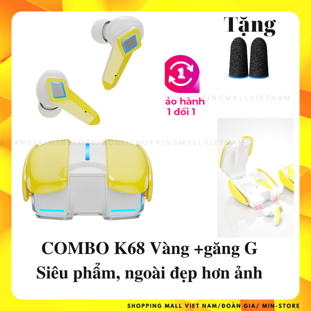 Tai nghe không dây Gaming bluetooth K68 ENC trễ âm thấp, mô phỏng siêu xe kèm chất âm Bass 11D cực đỉnh ( Bản QT, tặng găng)