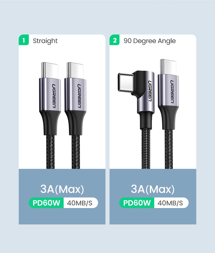 Cáp sạc nhanh 60W USB Type-C to Type-C dài 2M bọc nylon Ugreen 50152 cao cấp hàng chính hãng