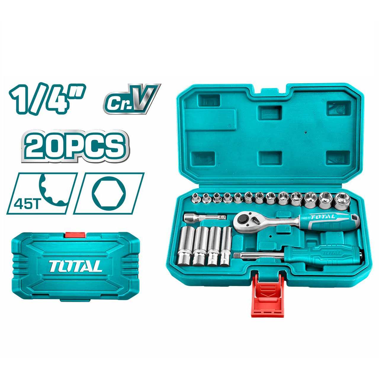 Hình ảnh Bộ khẩu 20 chi tiết đầu tuýp 1/4'' làm từ thép CR-V đa năng, tiện lợi TOTAL THT141201 - có hộp đựng cao cấp, bền bỉ, không biến dạng khi dùng - Tốc độ 247