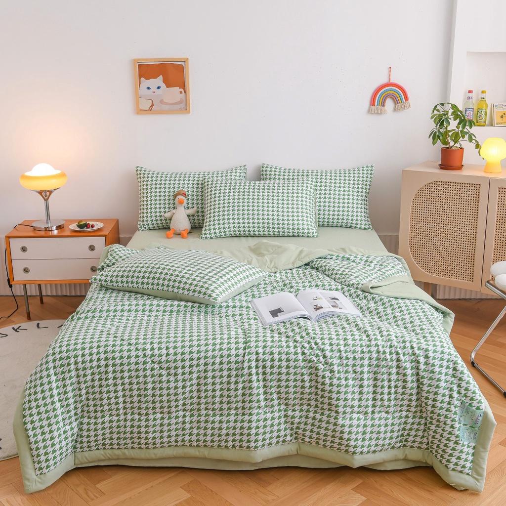 Bộ Chăn Ga Gối Cotton Đũi, chăn chần bông m6/m8/2m-Nhà Nhím Bedding2 Vỏ gối ,drap ,chăn chần Basic Caro Kẻ