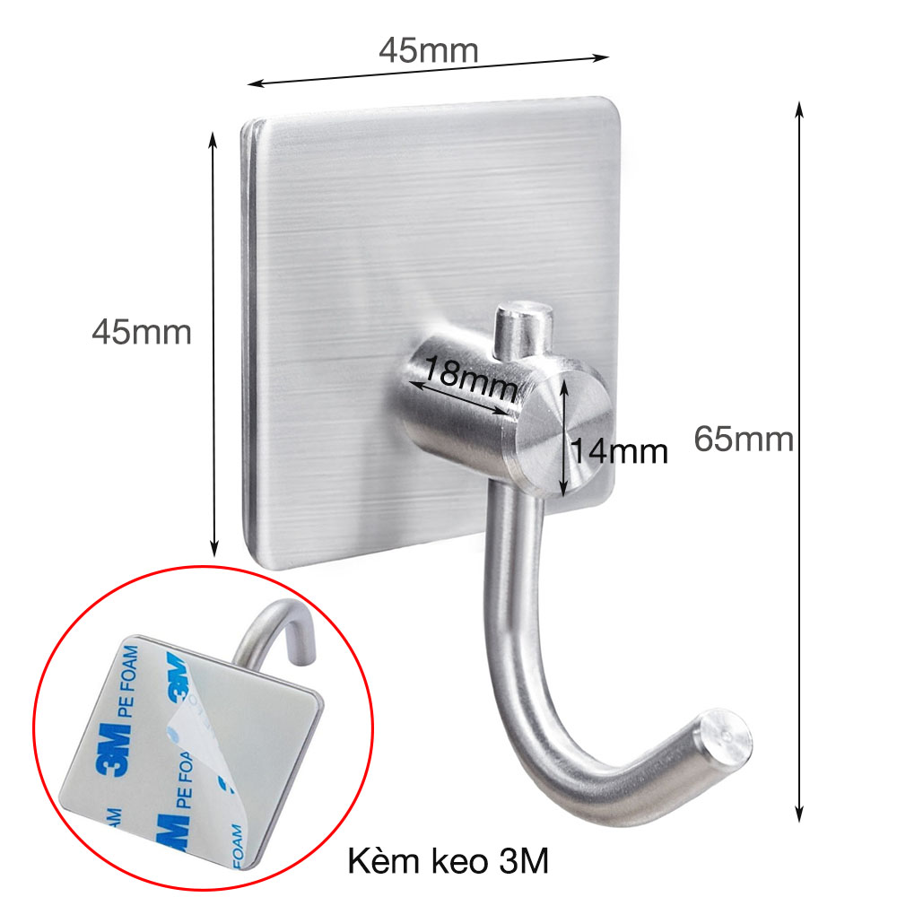 Combo 4 móc treo quần áo Inox 304 HOBBY V160M-4 dán tường gạch men kèm keo dán 3M siêu dính