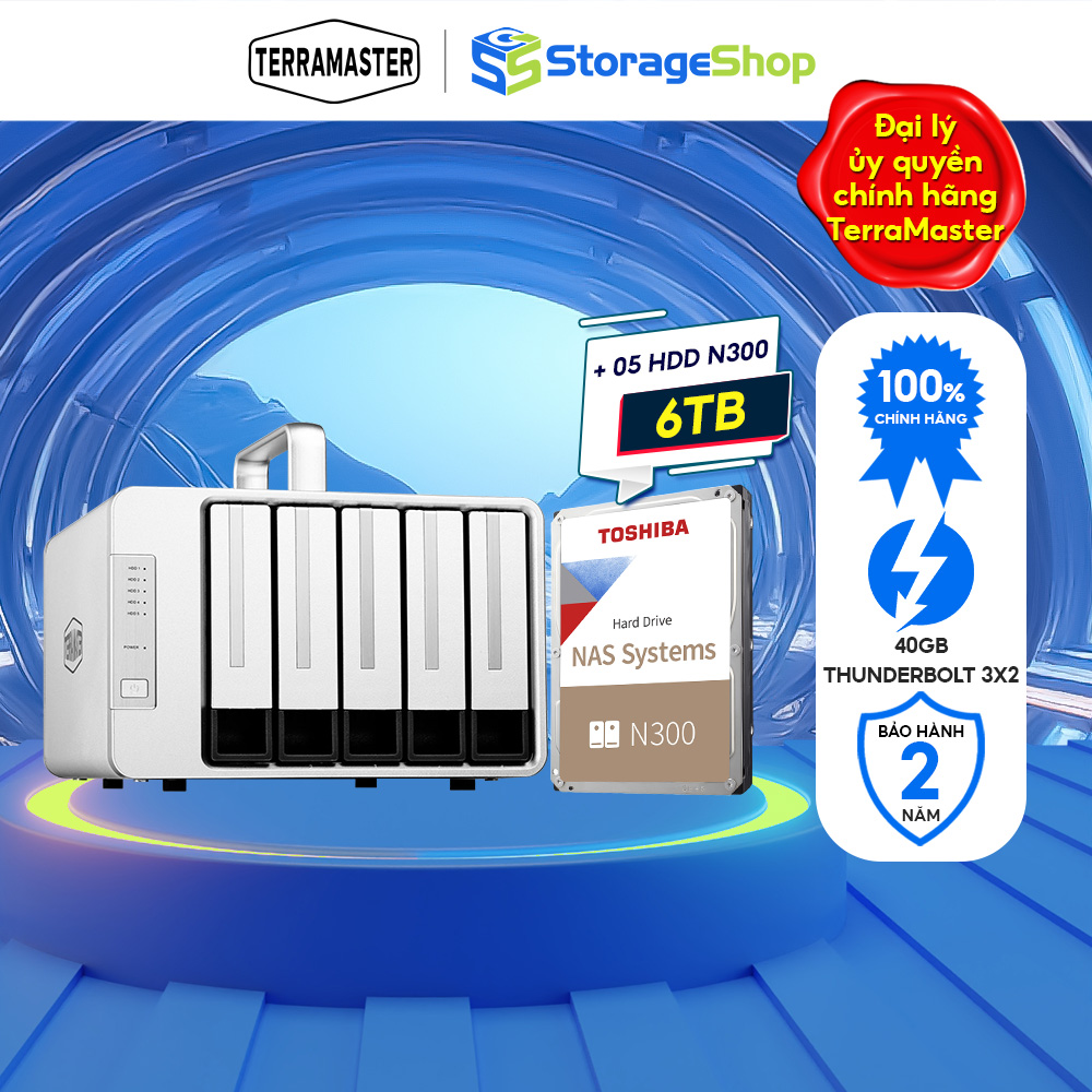Bộ Thiết bị lưu trữ DAS TerraMaster D5 Thunderbolt 3+NAS N300 Hàng chính hãng