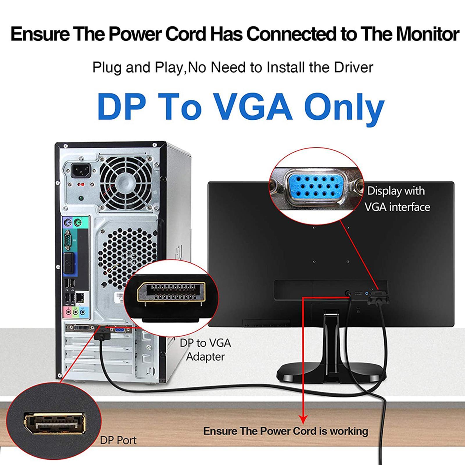 DP to VGA Cable, DP to VGA cable Plated, DP Male to VGA Male Cable, Black