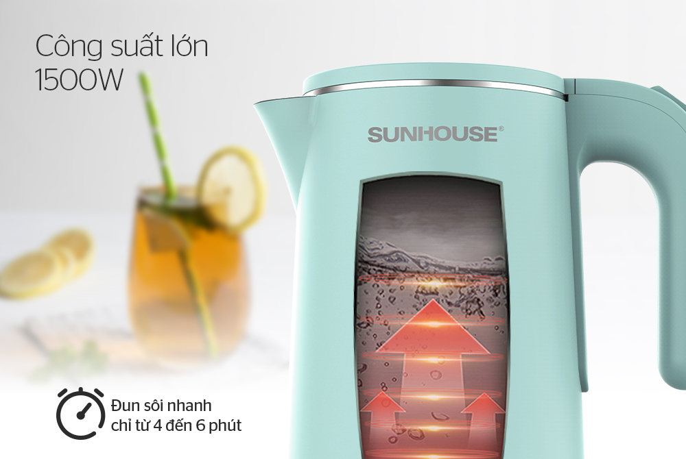Ấm Siêu Tốc Inox 2 Lớp Sunhouse SHD1351 1.8 Lít - Bảo Hành 12 Tháng Toàn Quốc