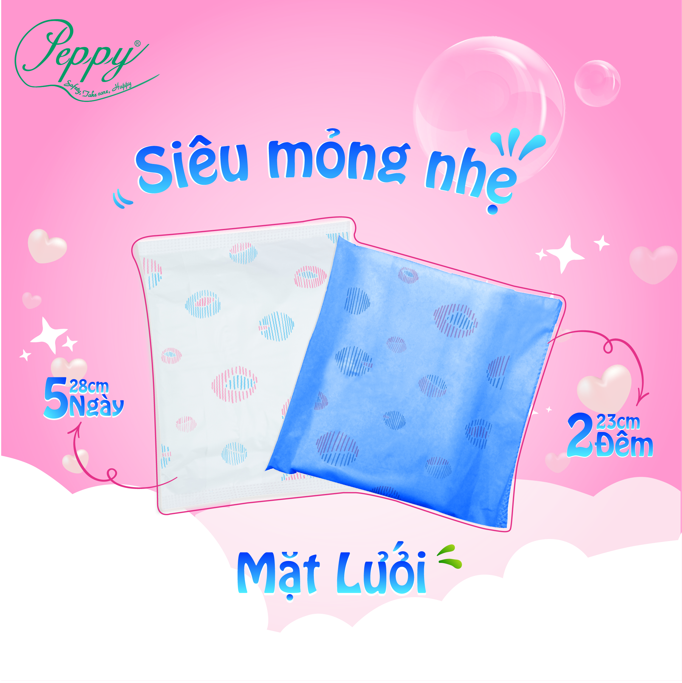 Băng vệ sinh AO2 siêu mỏng nhẹ mặt lưới có cánh - Dùng cho ngày (23cm), đêm (28cm) 7 miếng/gói