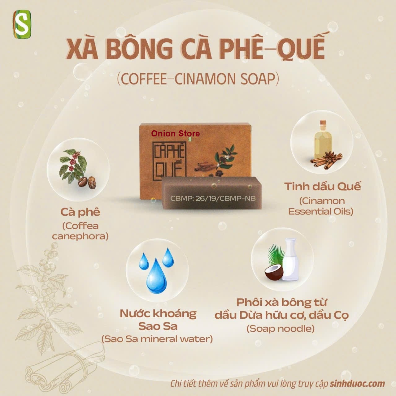 Xà bông Sinh Dược - Quế Cà Phê - Xà phòng thảo dược (Bánh 100gr)