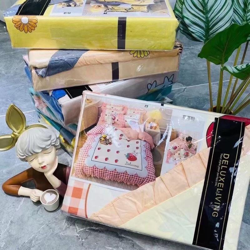 Trọn bộ 4 món vỏ chăn ga và hai vỏ gối cotton bèo hoạt tính mềm mịn mát