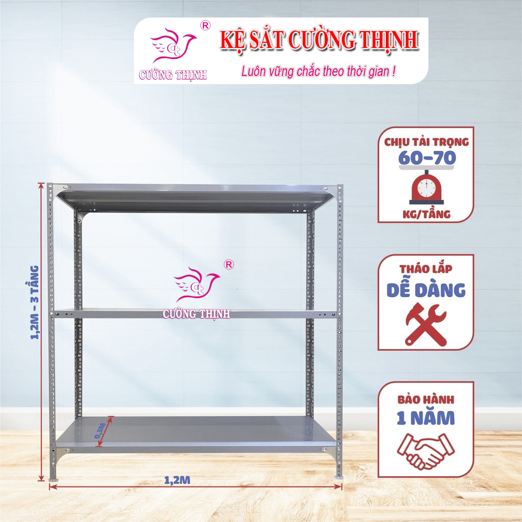 Kệ sắt V lỗ | cao 1m2, ngang 1m2 , rộng30cm - Kệ sắt Cường Thịnh