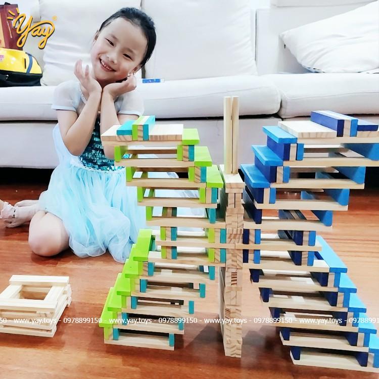 Xếp Hình Khối Gỗ City Blocks 100 thanh gỗ Màu Sắc Mideer An Toàn Cho Bé 2+