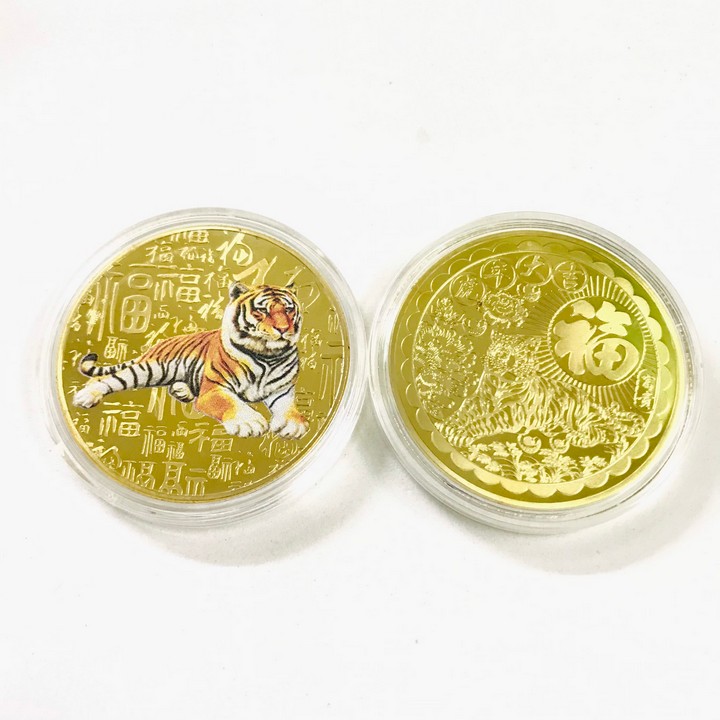 Xu Con Cọp In Màu 3D Vàng Dùng Xỏ lỗ đeo dây, làm đồ treo móc khóa, khảm thủ công mỹ nghệ, làm quà tặng độc lạ ý nghĩa dịp Lễ, Tết, kích thước 3cm, màu vàng - TMT Collection - SP005300