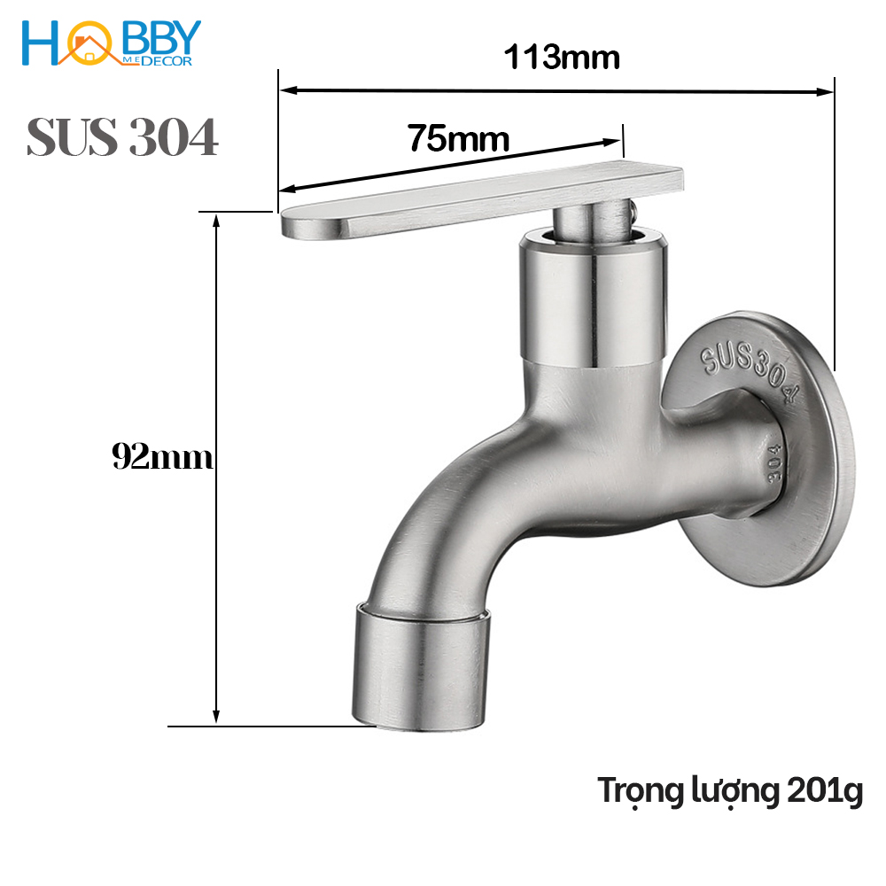 Vòi xả nước cấp nước máy giặt, xả rửa sàn Inox 304 HOBBY VIN2 - 2 mẫu tùy chọn - không rỉ sét