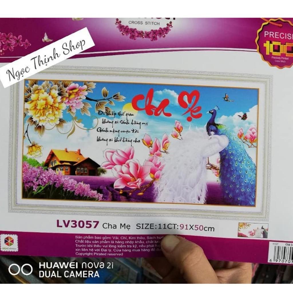 Tranh thêu chữ thập thư pháp cha mẹ đôi công-LV3057-KT: 91X50CM
