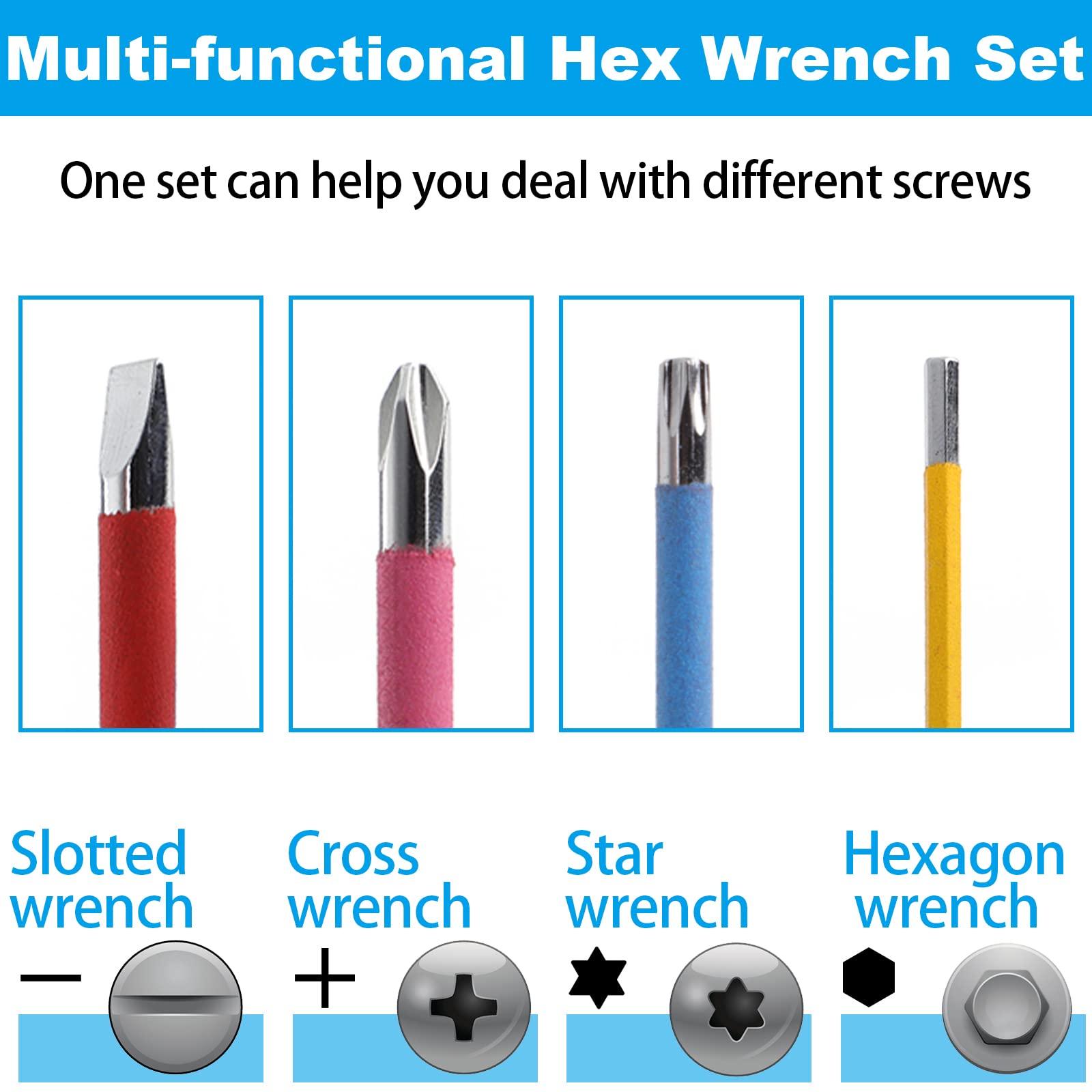 Bộ khóa Imbus có thể gập lại để sửa chữa xe đạp, cờ lê ổ cắm bên trong nhỏ với vòng chìa khóa, cờ lê lục giác trong 2 mm, 2,5mm, 3 mm, 4mm, 5 mm, 6 mm, khe cắm chéo, vít phẳng và t25