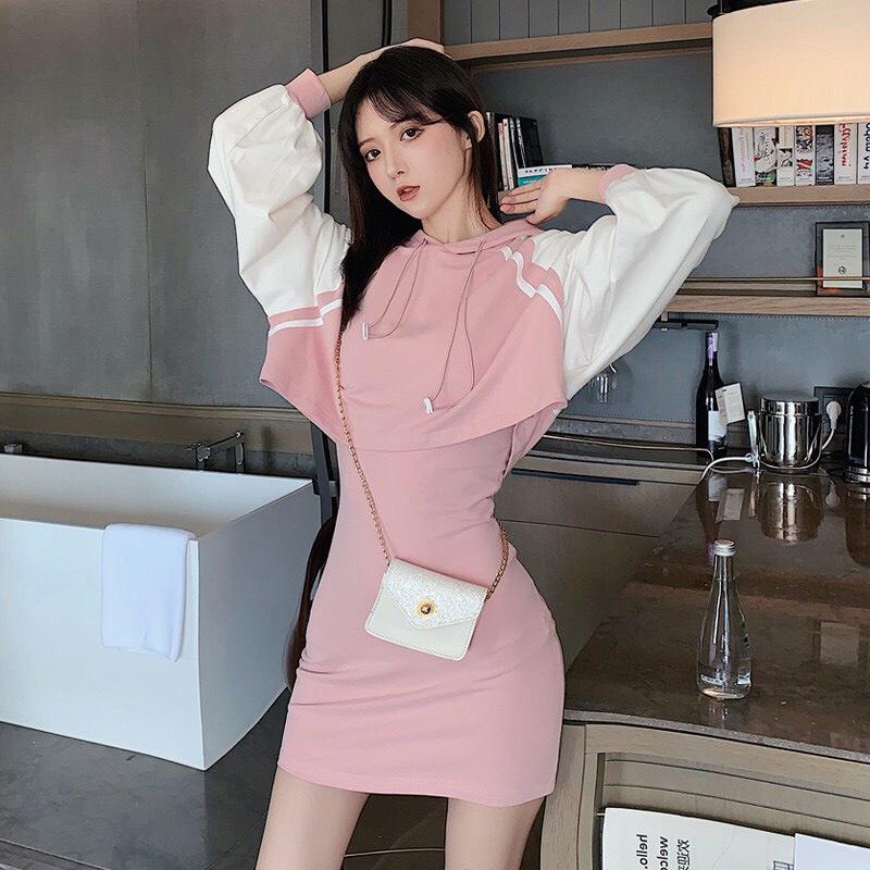 Set Váy 2 Món Kèm Áo Croptop Mũ - Chất vải cotton co giãn nhẹ - Phù hợp khi đi chơi mùa thu đông