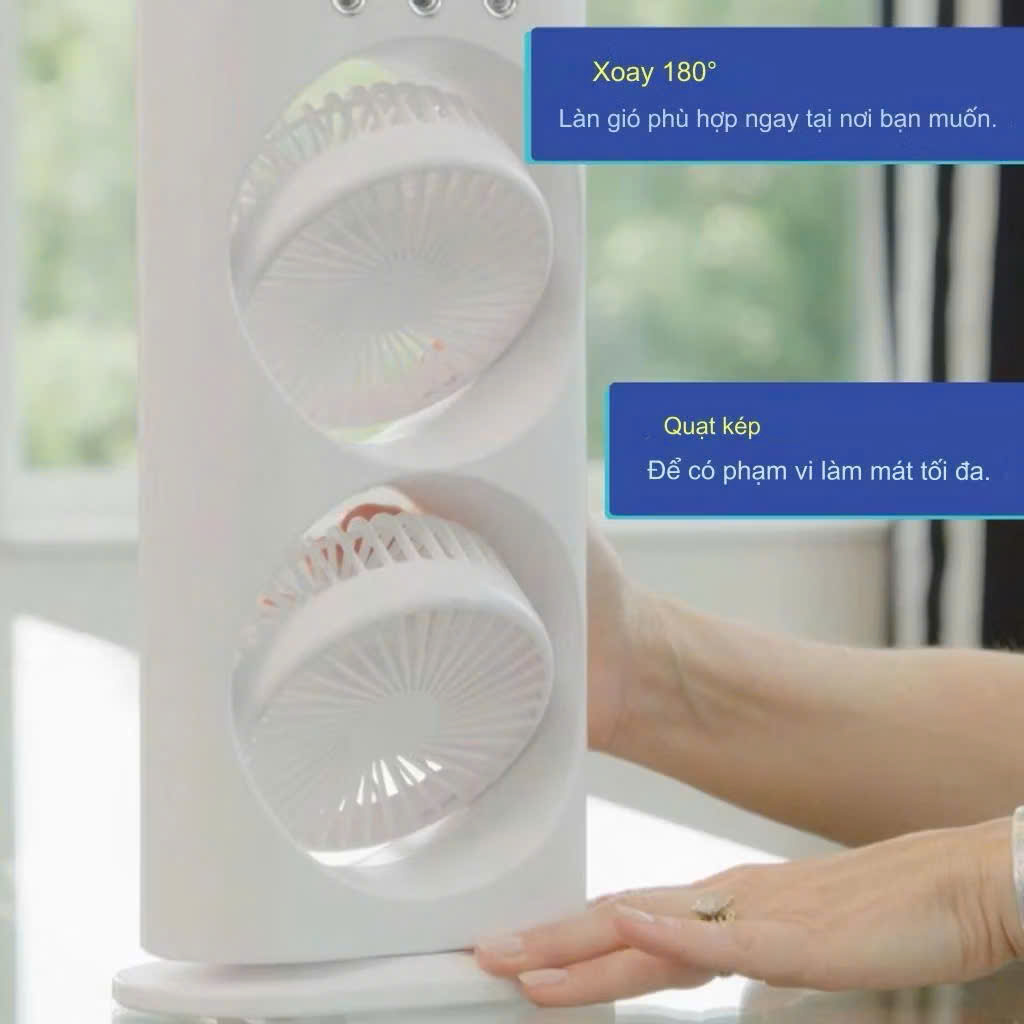 Quạt Điều Hoà 2 Cánh Gió Tạo Độ Ẩm, Phun Sương Làm Mát, Tích Điện 4000mAh, Đèn Ngủ Đa Sắc - HÀNG CHÍNH HÃNG MINIIN