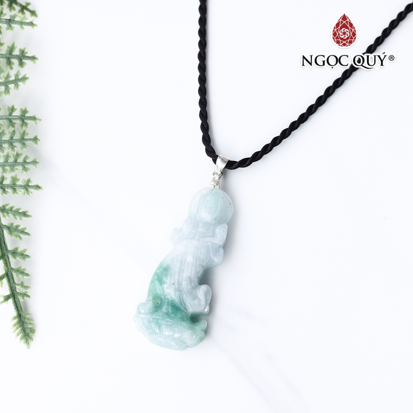 Mặt dây chuyền phát đá quan âm cẩm thạch phỉ thúy mệnh hỏa , mộc - Ngọc Quý Gemstones