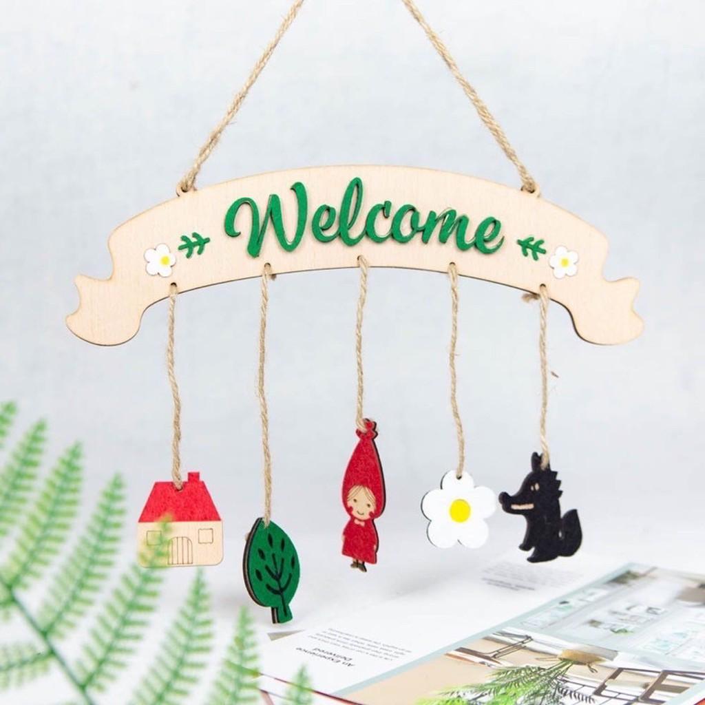 (Hot) Bảng gỗ decor trang trí treo cửa phòng, hình WELCOME+ quà tặng 1 móc treo bảng trị giá 5000