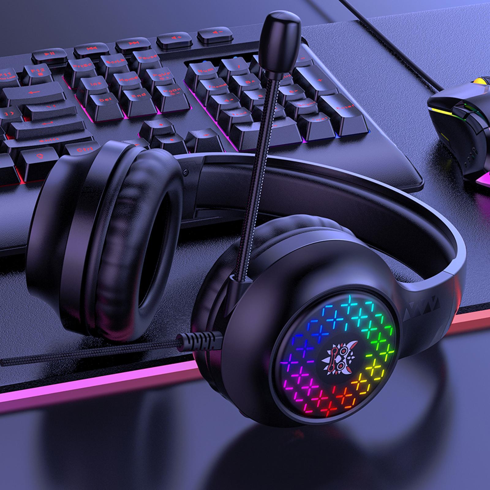 RGB Gaming Headset Noise Cancelling Gamer Headphones Earpiece for