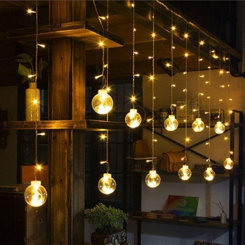 ĐÈN DÂY LED TRANG TRÍ - RÈM THẢ 3,5 MÉT, 12 BÓNG HÌNH CẦU TRÒN