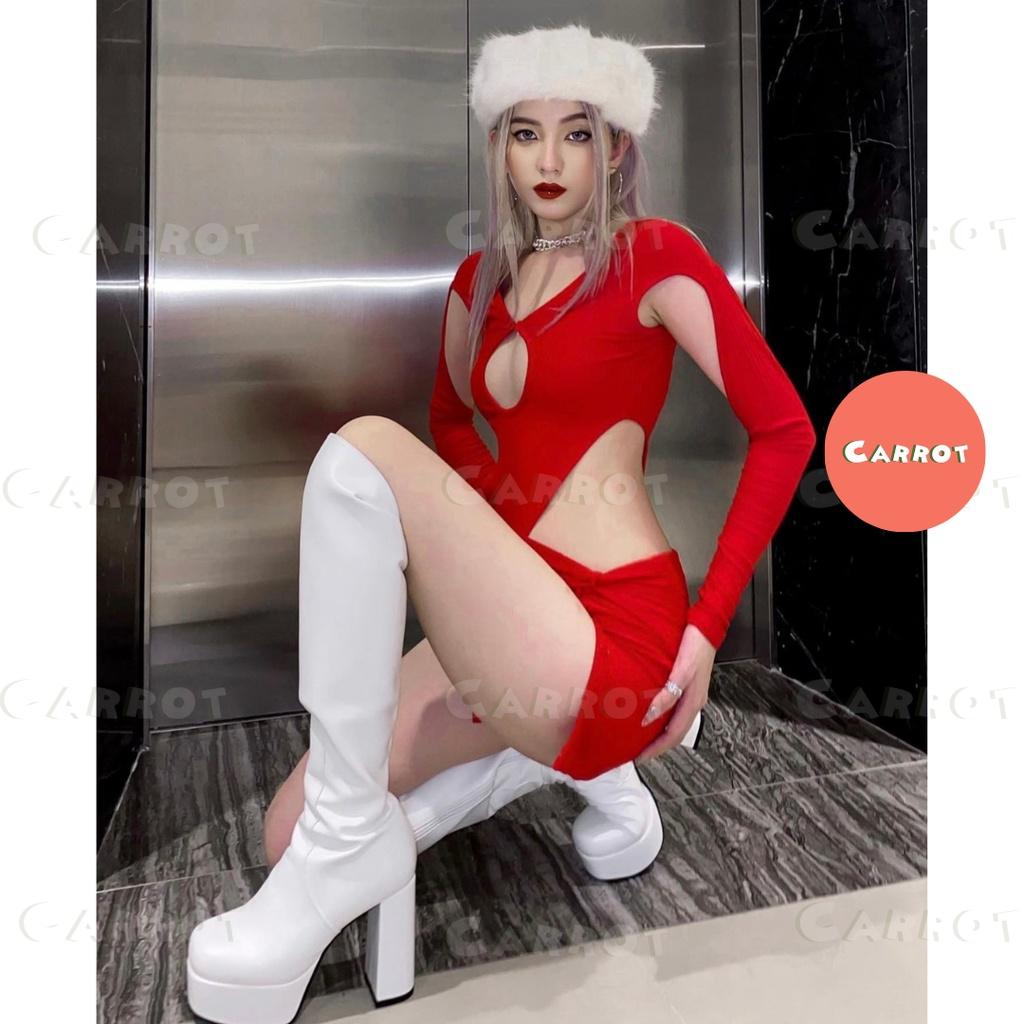 Set áo croptop dài tay khoét kèm chân váy ngắn gợi cảm thời trang cho nữ carrotxinhdep
