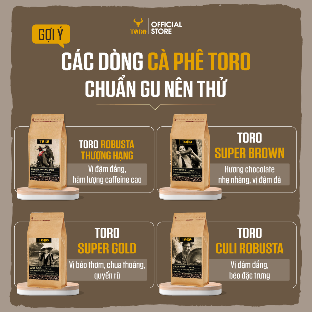 [1KG] Bộ 2 Cà Phê Bột Toro Robusta Honey Nguyên Chất 100% | 500GR/Gói | TORO FARM