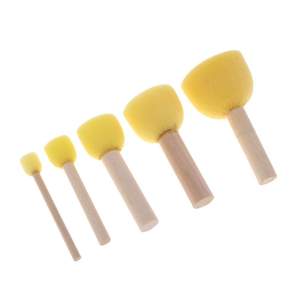 2x5 Pieces Child Kids Painting Sponge Foam Brushes Wooden Handle Drawing Stamp