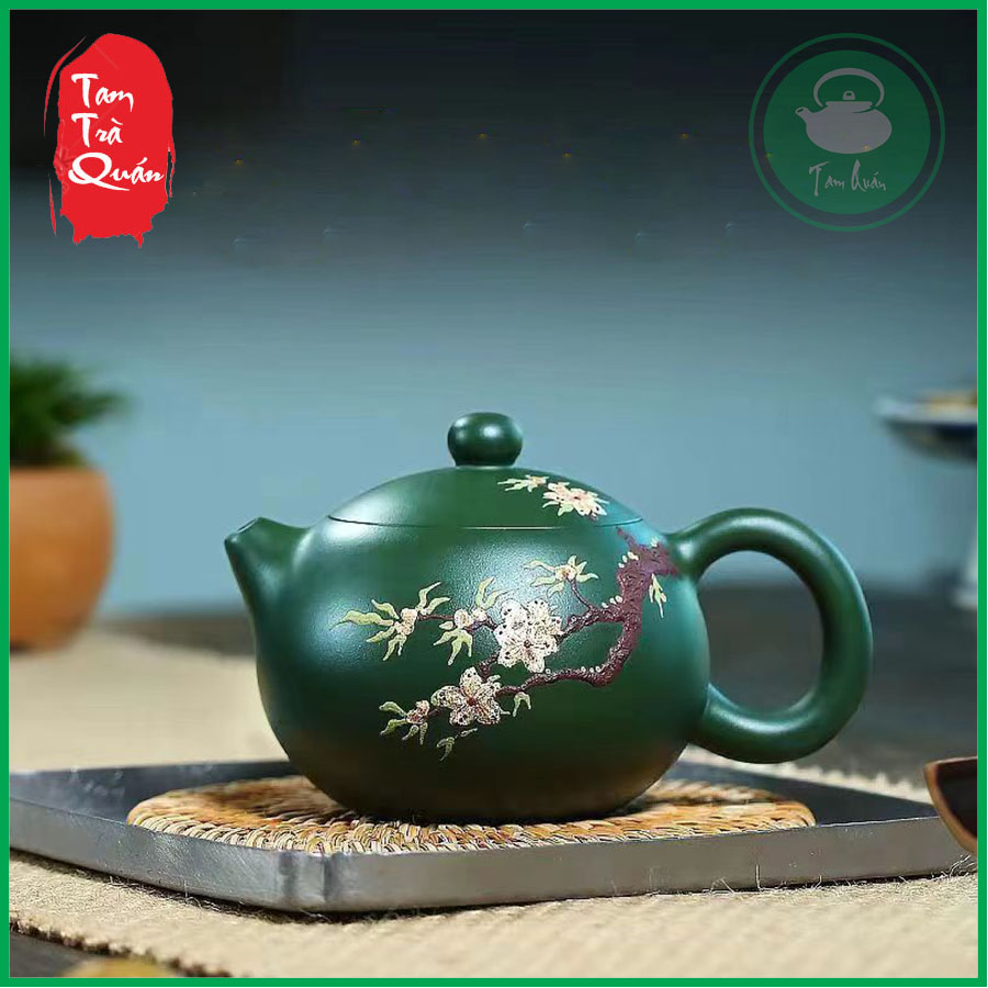 Ấm tử sa tây thi lục nê điêu khắc hoa đào 200ml