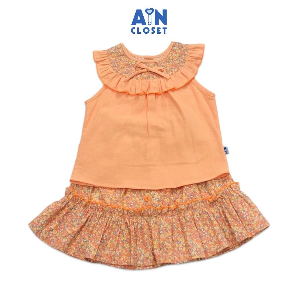 Bộ áo váy ngắn bé gái họa tiết Hoa nhí cam nhiệt đới cara - AICDBGMAC07U - AIN Closet