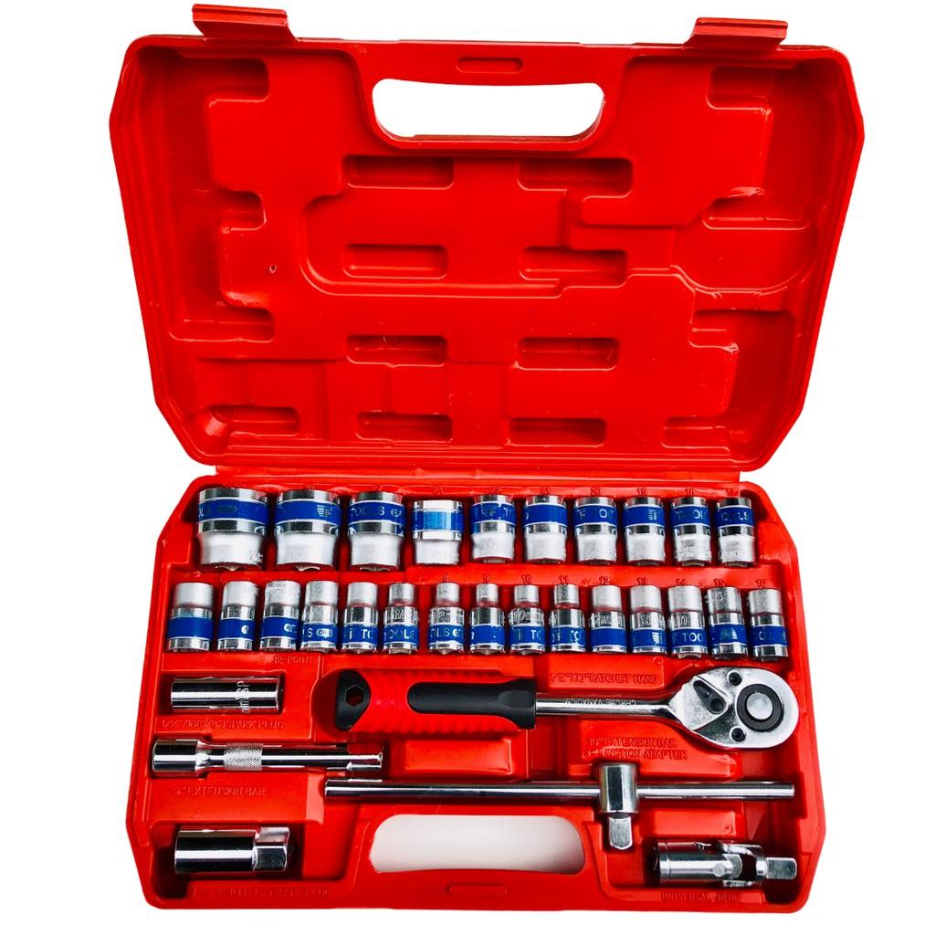 Bộ cờ lê tuýp 37 chi tiết , dụng cụ sửa chữa đa năng, chân 1/2", cle chòng 8-19mm, tuýp 8-32mm